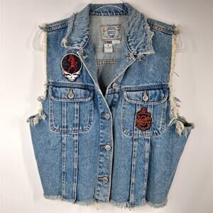 PS Gitano‎ Blue Jean Denim Vest Women's Small Altered Distressed Stringy Grunge